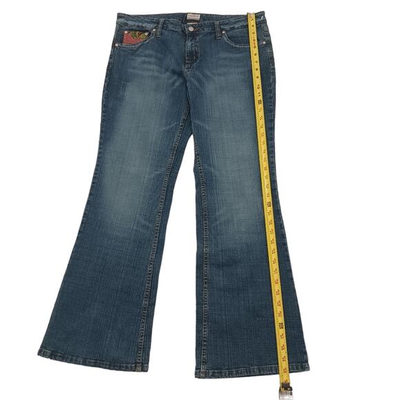 No Boundaries Jeans Jrs 36" W Blue EMBROIDERED Floral Flare Bohemian Cottagecore - Picture 14 of 16